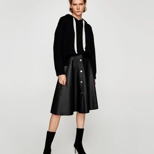 Zara faux leather midi skirt with buttons